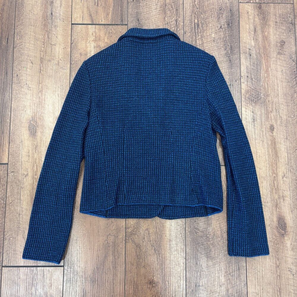 St. John Blue Black Boucle Tweed Knit Wool Blend Blazer Womens Size 8 Luxury EUC - Picture 4 of 8